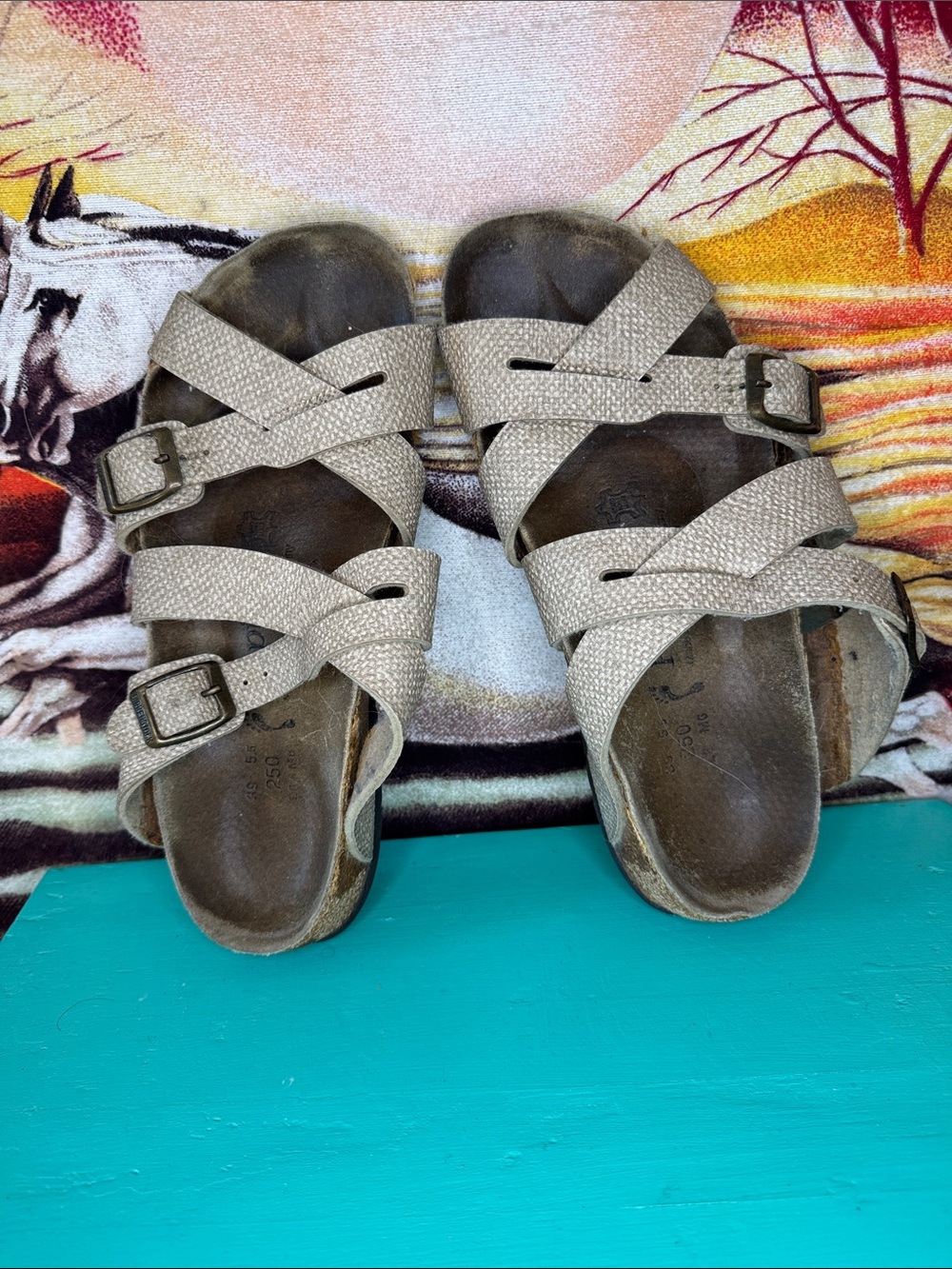 y2k Papillio Birkenstock Beige Crisscross Buckle Sandals - WELL WORN